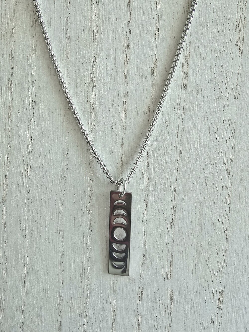 Sterling Silver Moon Phase Bar Necklace - Silver